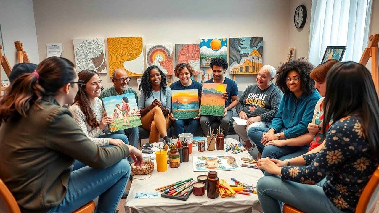 groupe de participants en séance d'art-thérapie