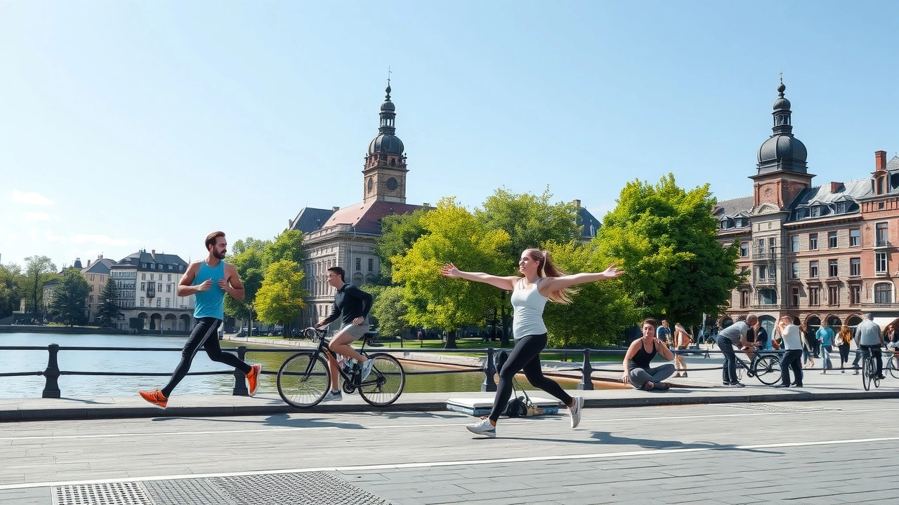 personnes faisant du sport dans la ville de Strasbourg