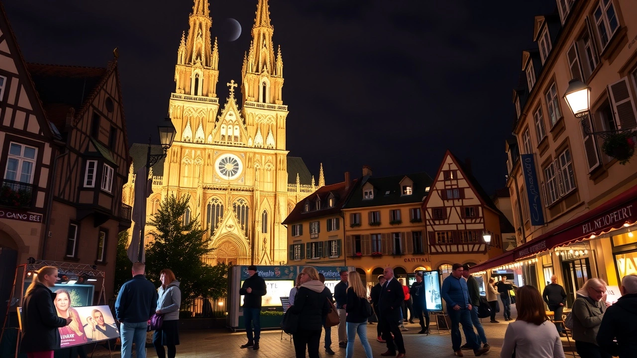 scène nocturne de Strasbourg avec spectacles culturels