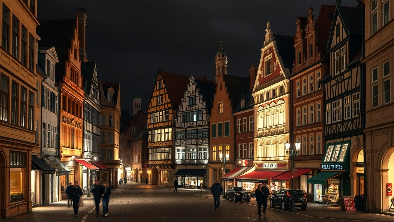 rues de Strasbourg illuminées la nuit avec bâtiments historiques