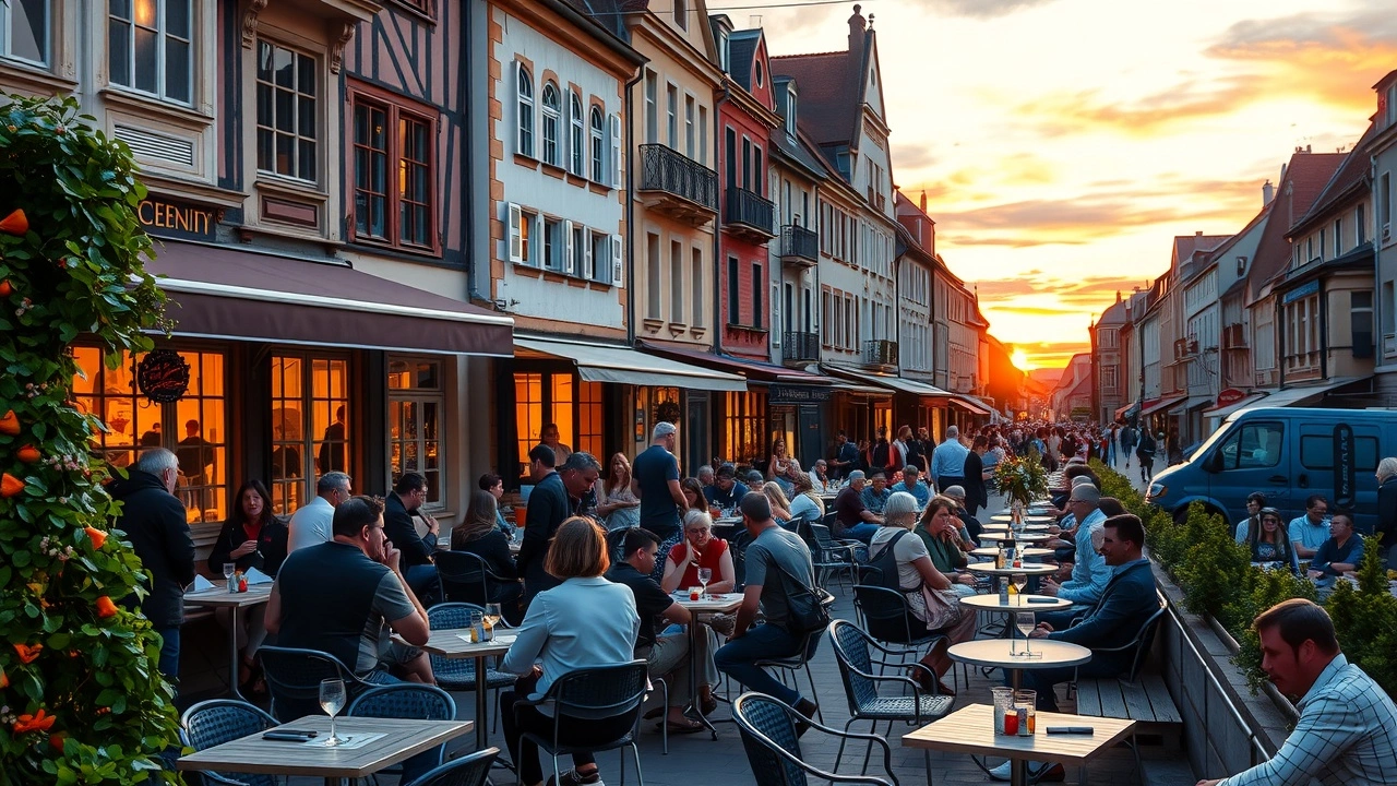 terrasses de restaurants à Strasbourg au crépuscule